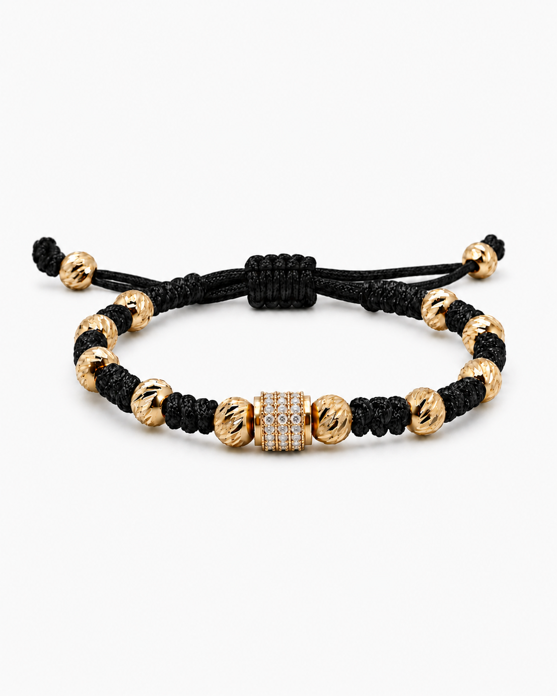 Black and gold beaded bracelet on a white background #Color_Black
