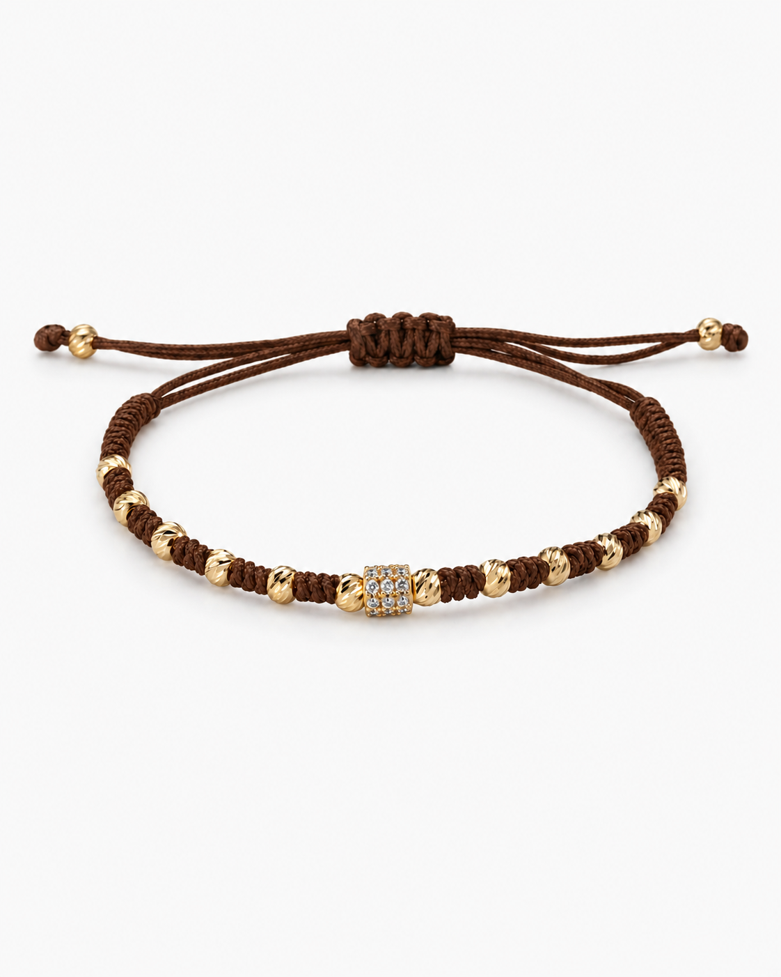 Brown bracelet with gold beads on a white background #Color_Brown