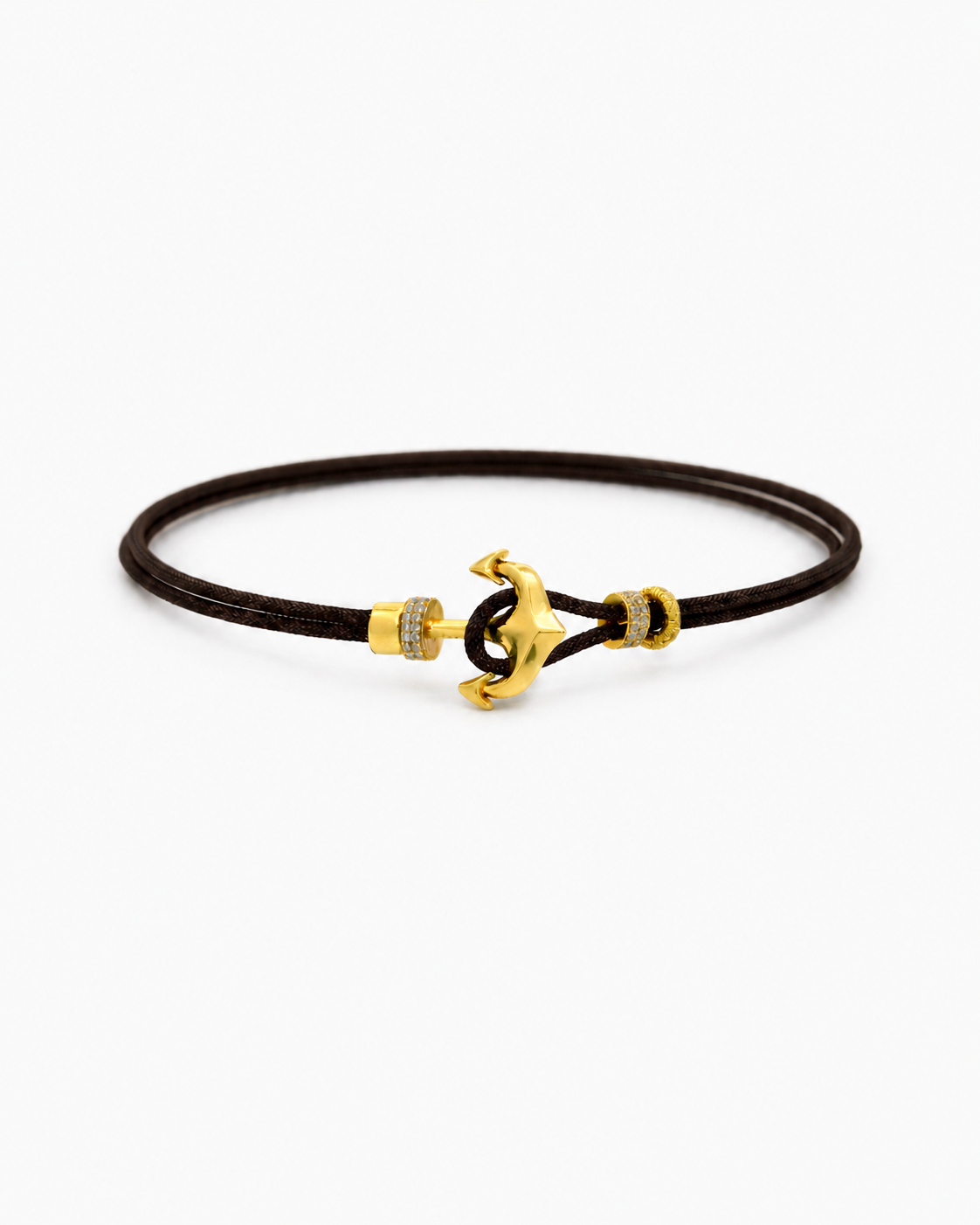 Bracelet with a gold anchor clasp on a white background #Color_Dark Brown