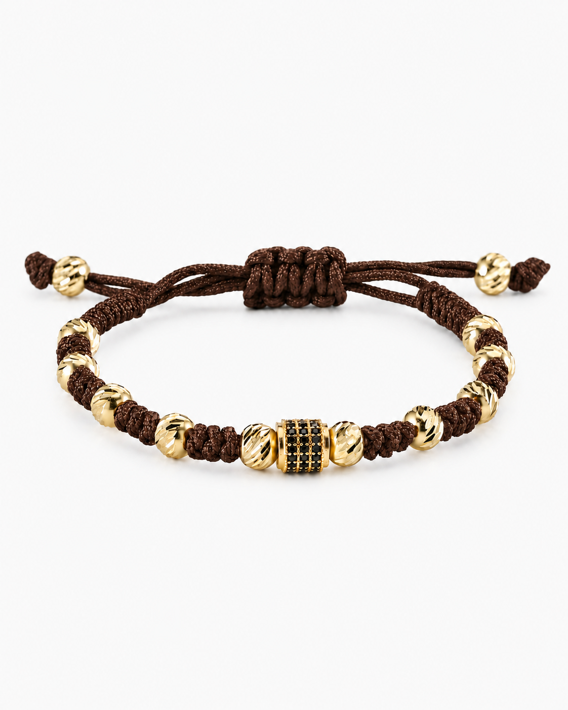 Brown braided bracelet with gold beads on a white background #Color_Brown