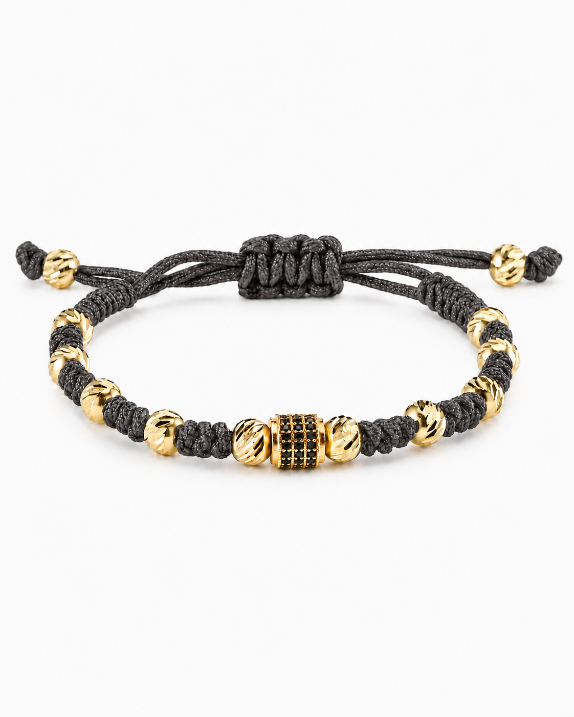 Black and gold beaded bracelet on a white background #Color_Dark Grey