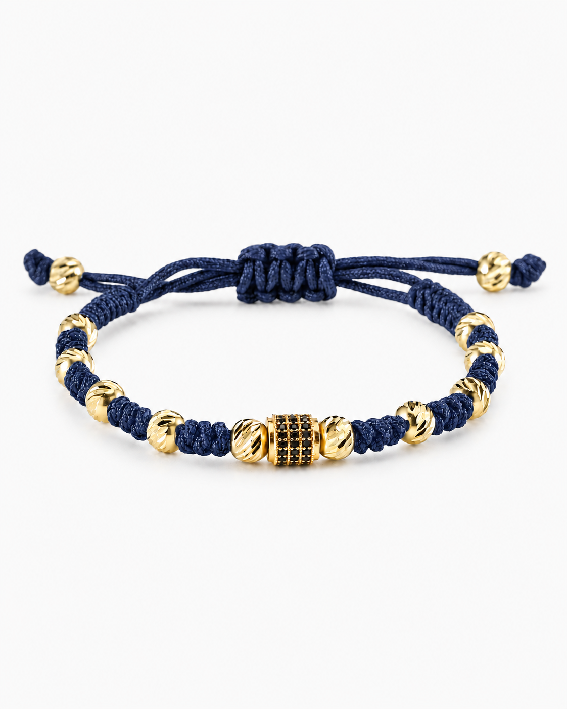 Navy blue bracelet with gold beads on a white background #Color_Navy