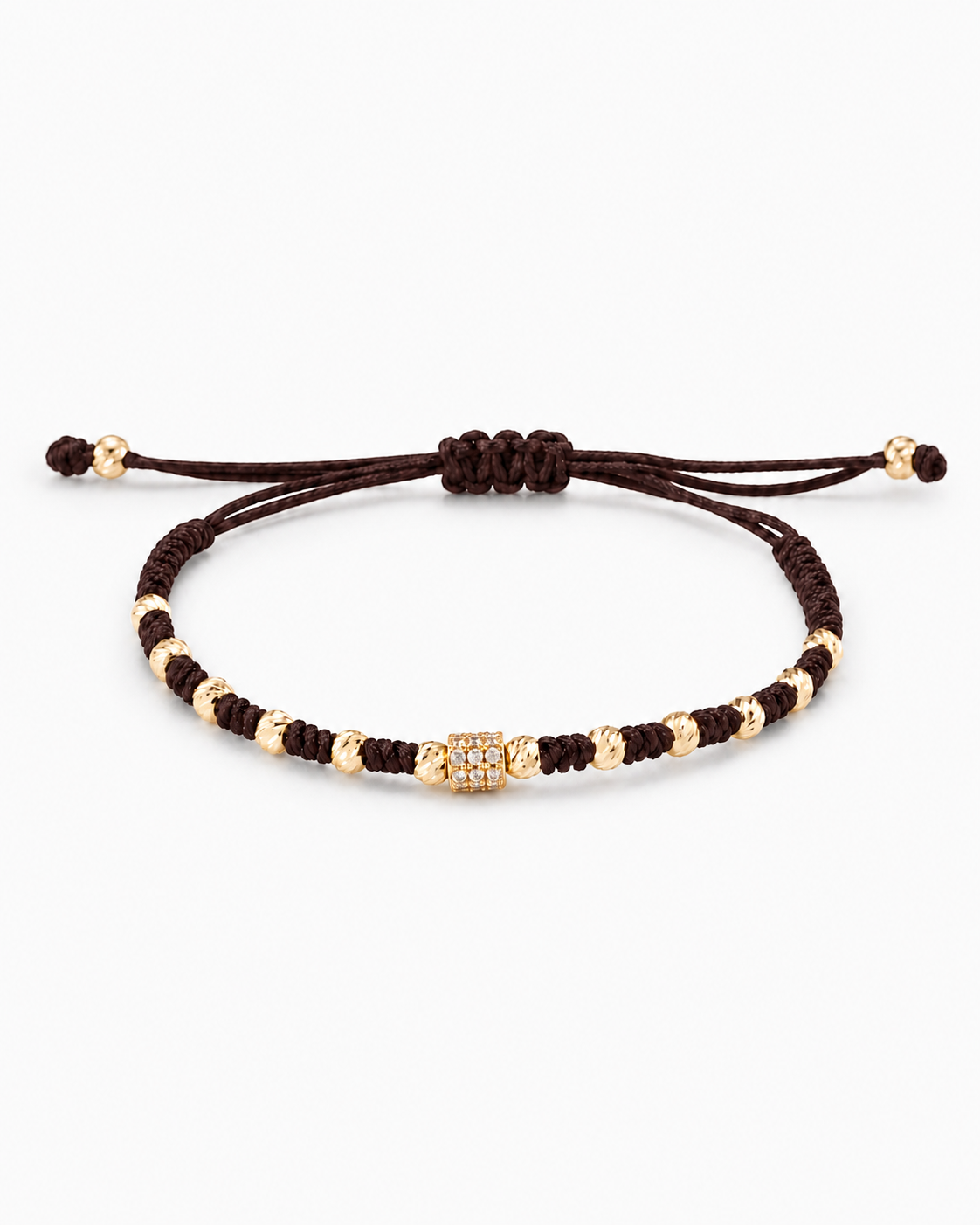 Brown and gold beaded bracelet on a white background #Color_Dark Brown