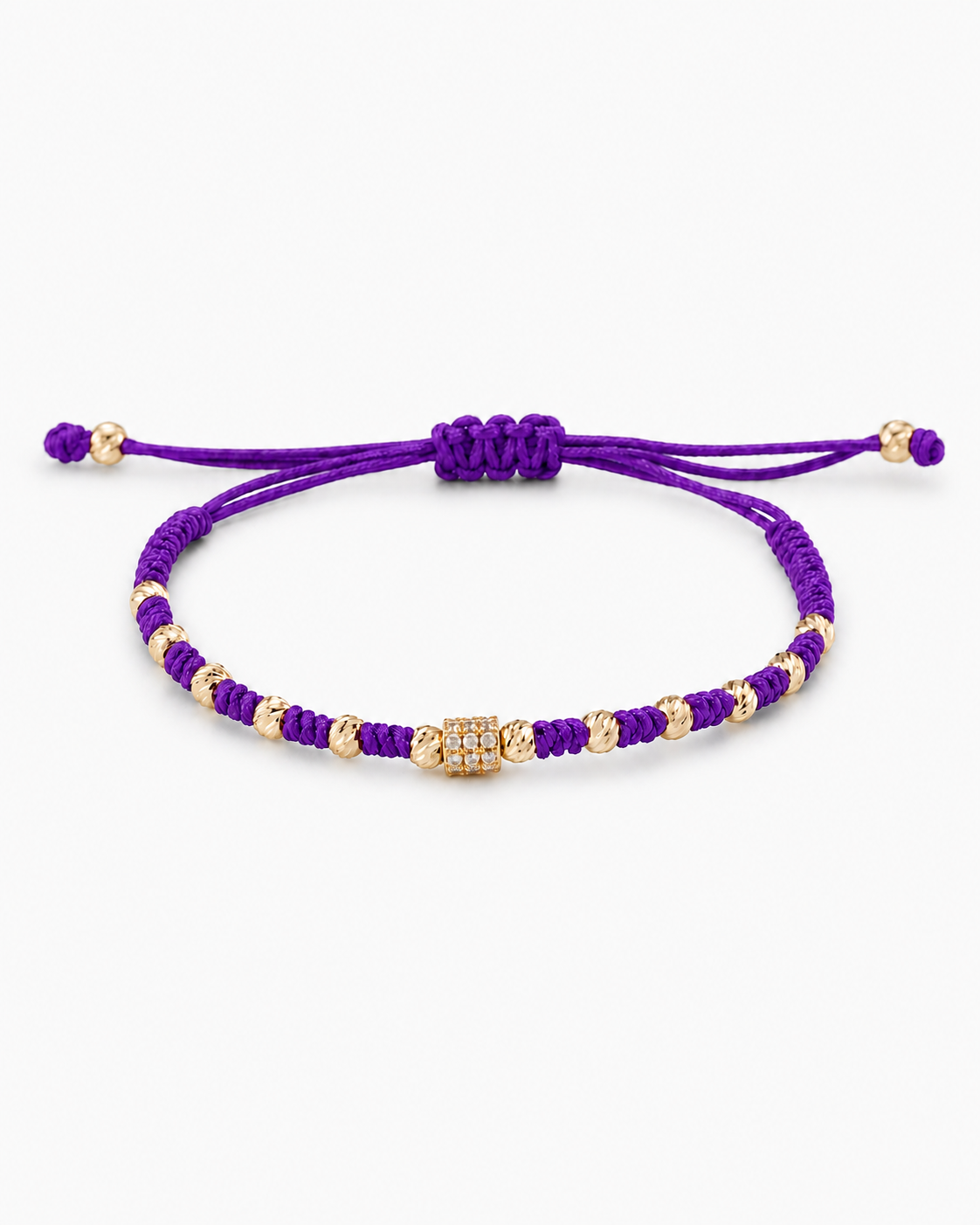 Purple bracelet with gold beads on a white background #Color_Purple