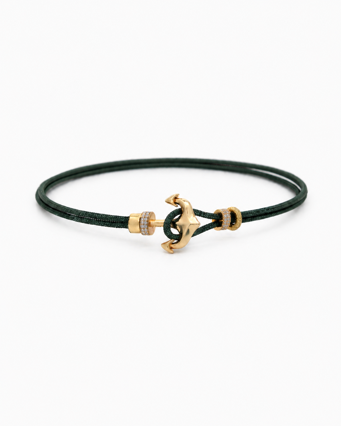 Green leather bracelet with a gold clasp on a white background #Color_Emerald