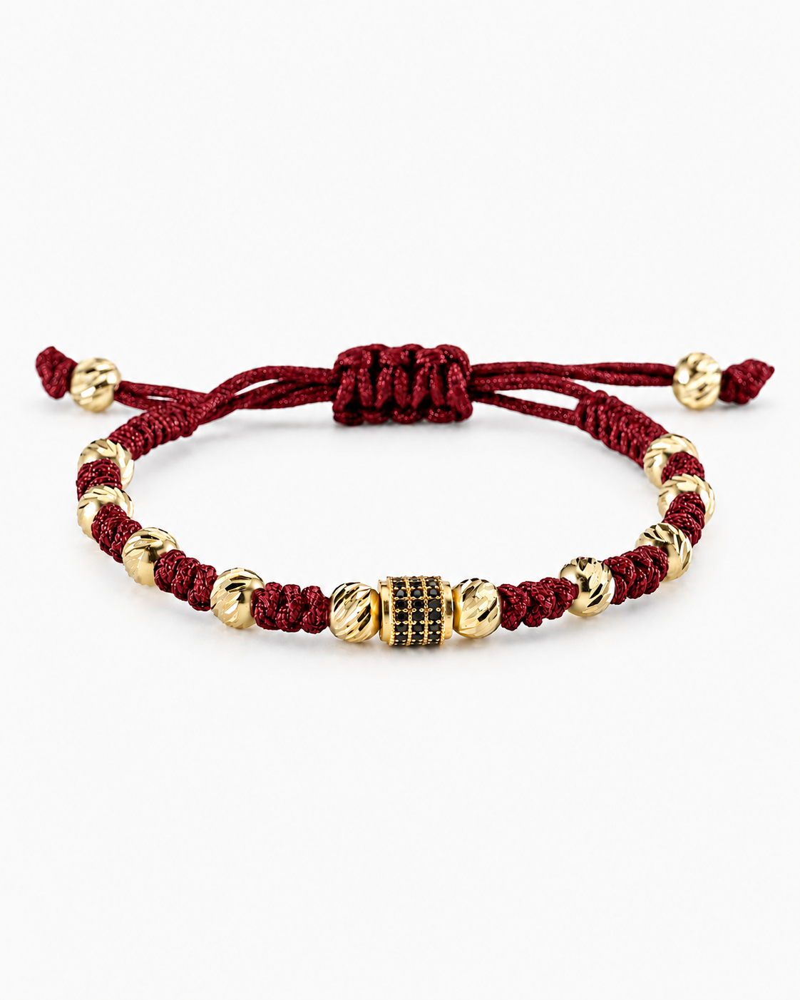 Burgundy braided bracelet with gold beads on a white background #Color_Burgundy