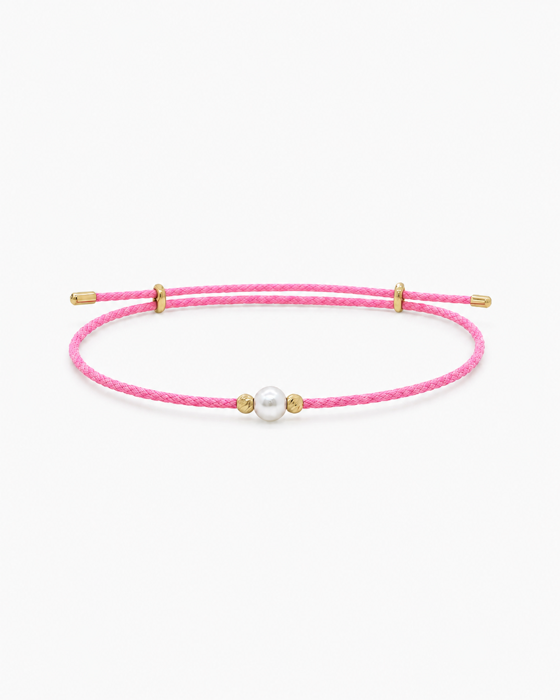 Pink bracelet with a pearl and gold accents on a white background #Color_