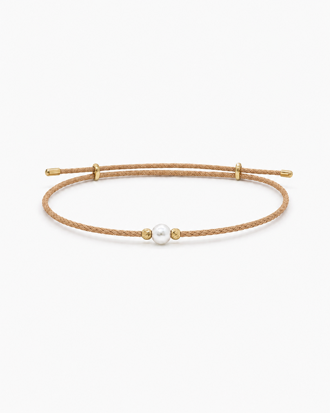 Gold bracelet with a single pearl on a white background #Color_