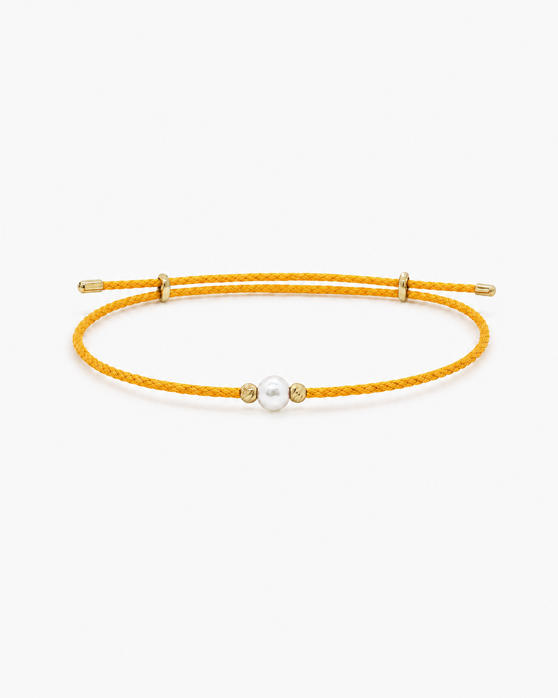 Orange cord bracelet with a pearl bead on a white background #Color_
