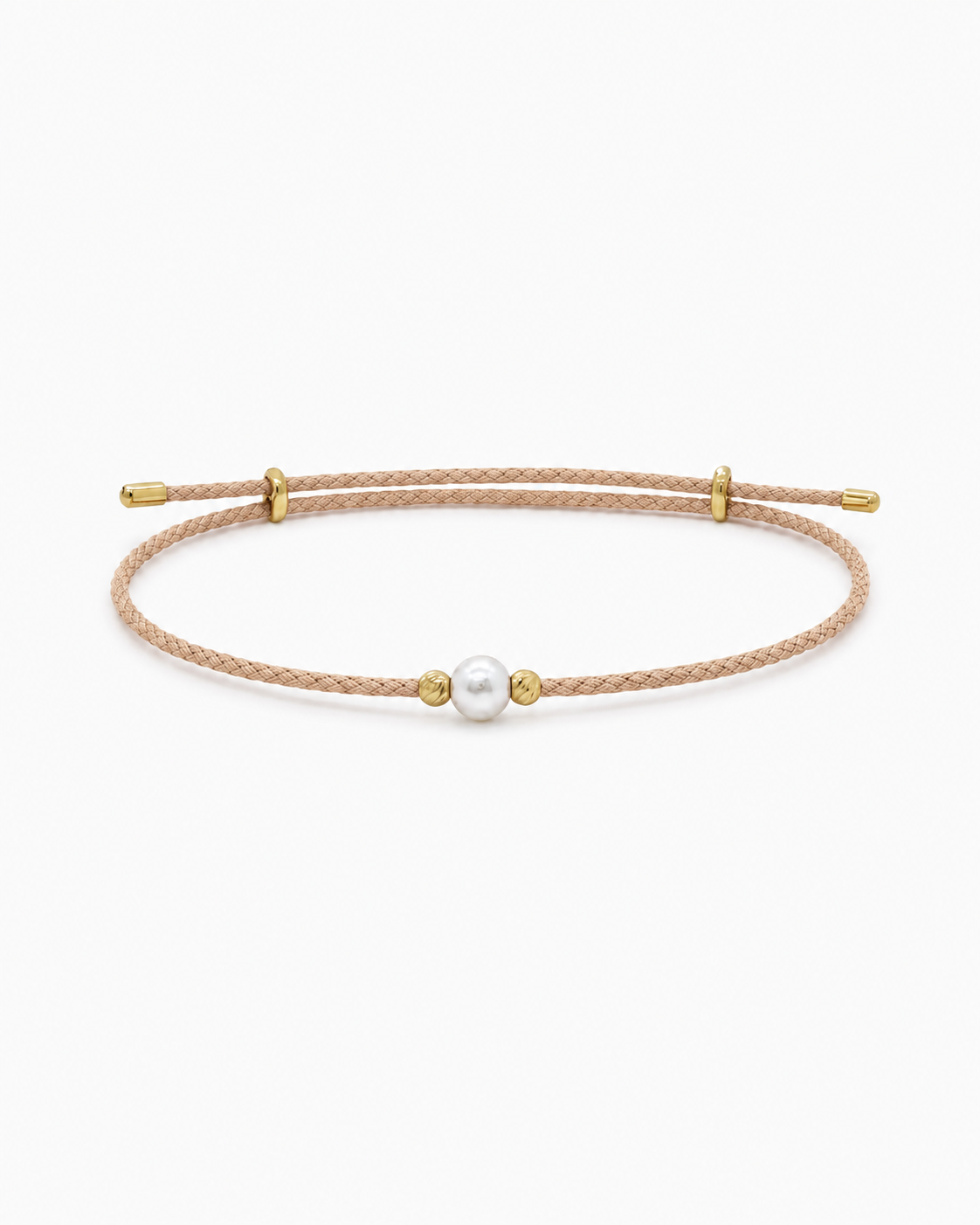 Bracelet with a pearl bead on a beige cord against a white background #Color_