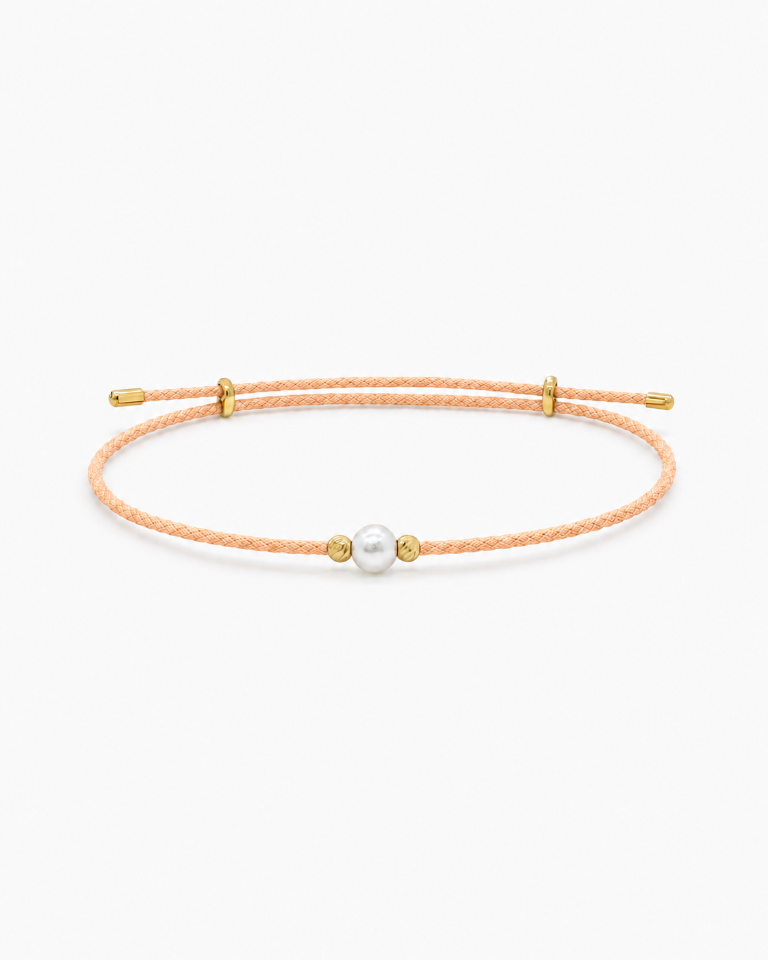 Bracelet with a pearl bead on a thin cord against a white background #Color_