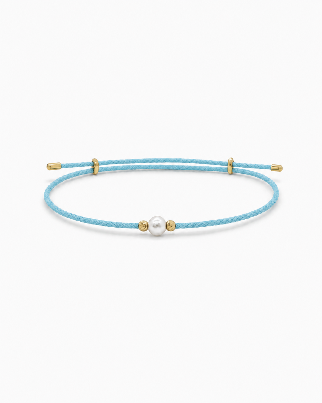 Light blue bracelet with a pearl and gold accents on a white background #Color_