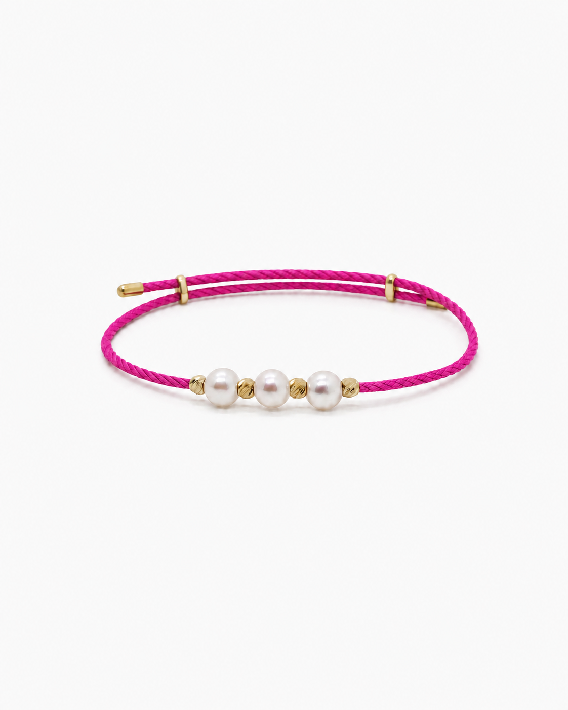 Pink bracelet with pearls and gold accents on a white background #Color_Deep Magenta