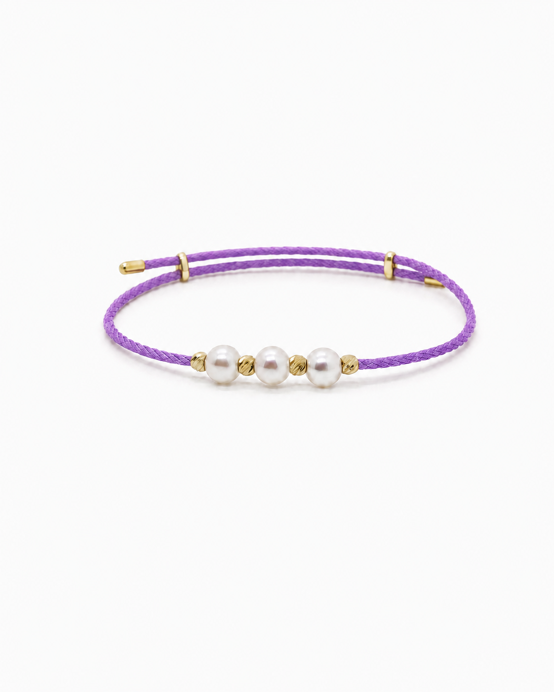 Purple bracelet with gold accents and pearls on a white background #Color_Lavender