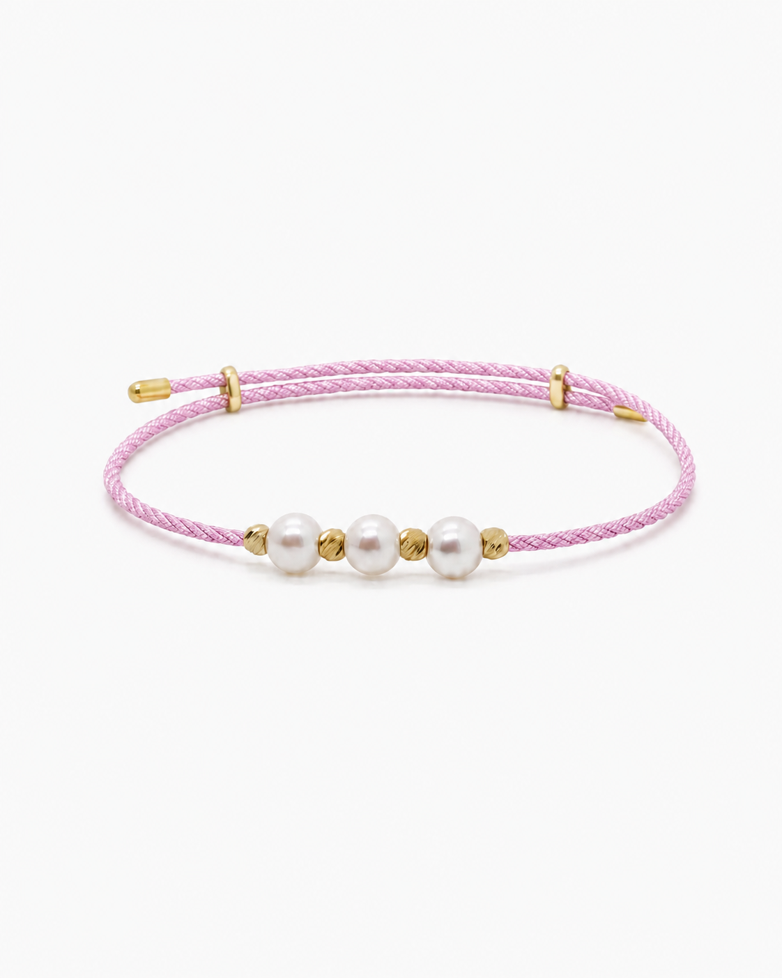 Pink bracelet with pearls and gold accents on a white background #Color_Powder Pink